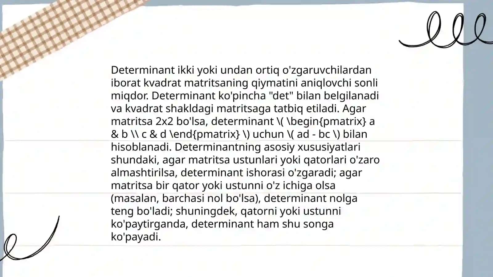 Determinantlar nazariyasini ortaganal qurish 4