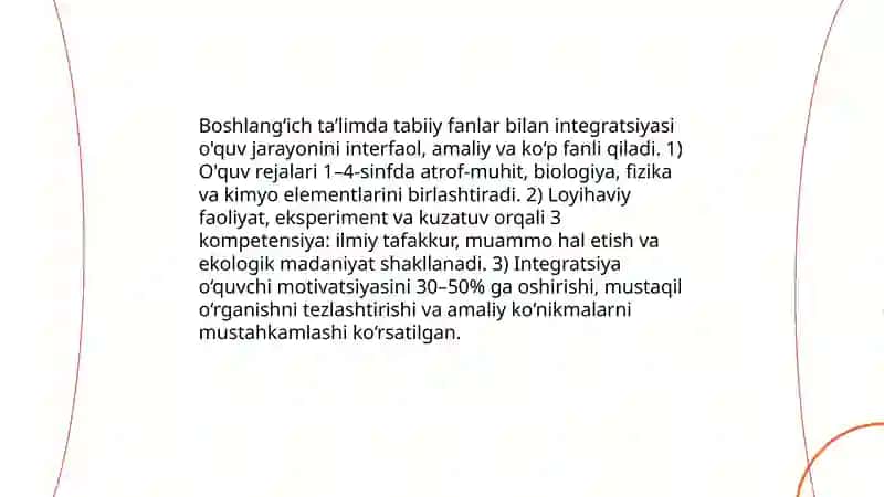 Tabiat bilan tanishtirish fanining fanlar kesimida tutgan o'rni Kamoliddinova Asalxon 4