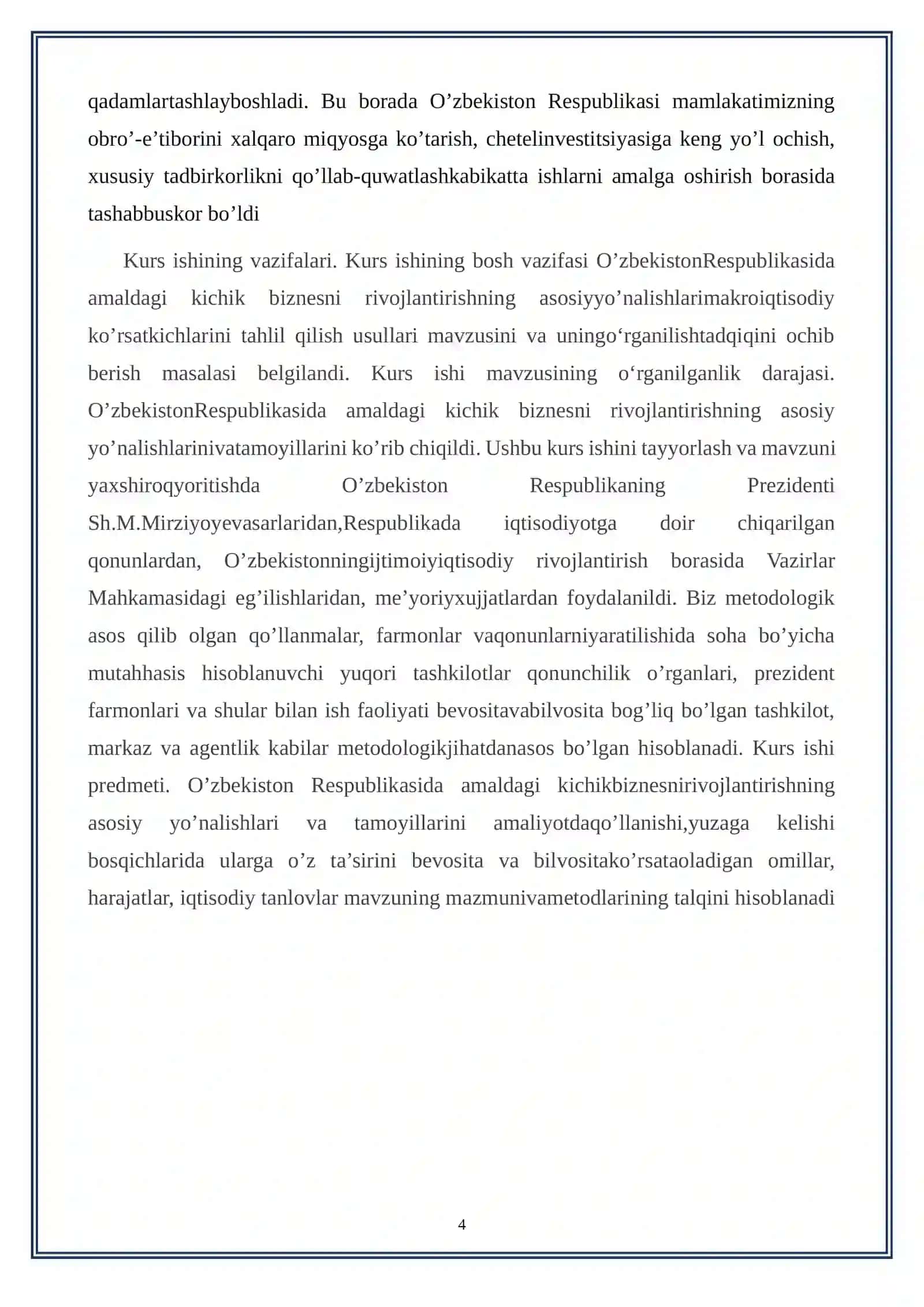 O’zbekiston Respublikasi kichik biznesni rivojlantirishning asosiy yo’nalishlari 4
