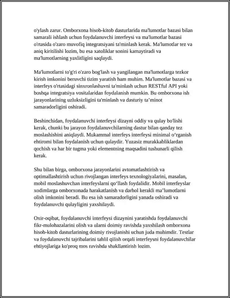 OMBORXONA HISOB-KITOB DASTURLARIDA INTERFEYS VA MAʼLUMOTLAR BAZASI INTEGRATSIYASI 4