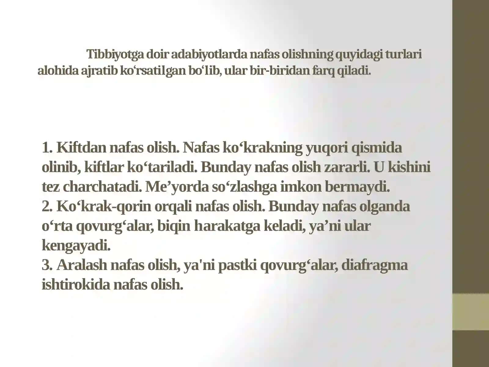 18-Mavzu:Ifodali o‘qishda nafas, ovoz va talaffuzning o‘rni.Nafasvaovoznimustahkamlovchimashqlar 4