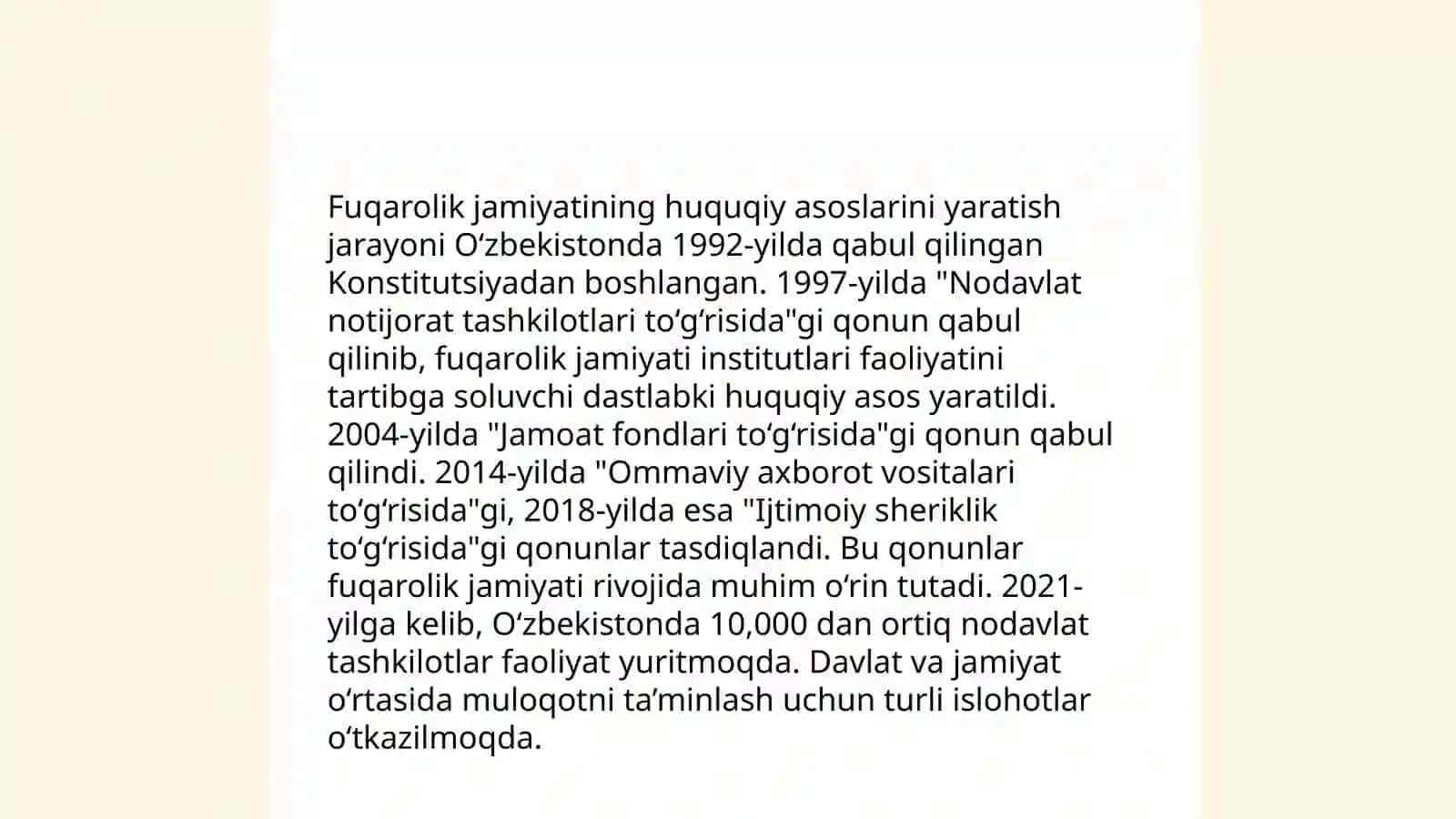 Ózbekistonda Demokratik fuqorolik jamiyati asoslarining shakllanishi amalga oshirilgan siyosiy islohatlar 4