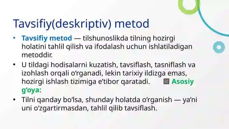 Tadqiqot metodlari: tavsifiy, qiyosiy, tarixiy-genetik metodlar 4