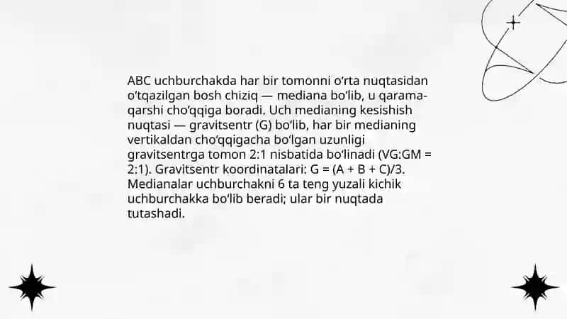ABC uchburchak tekisligining bosh chiziqlarini oʻtqazish 4