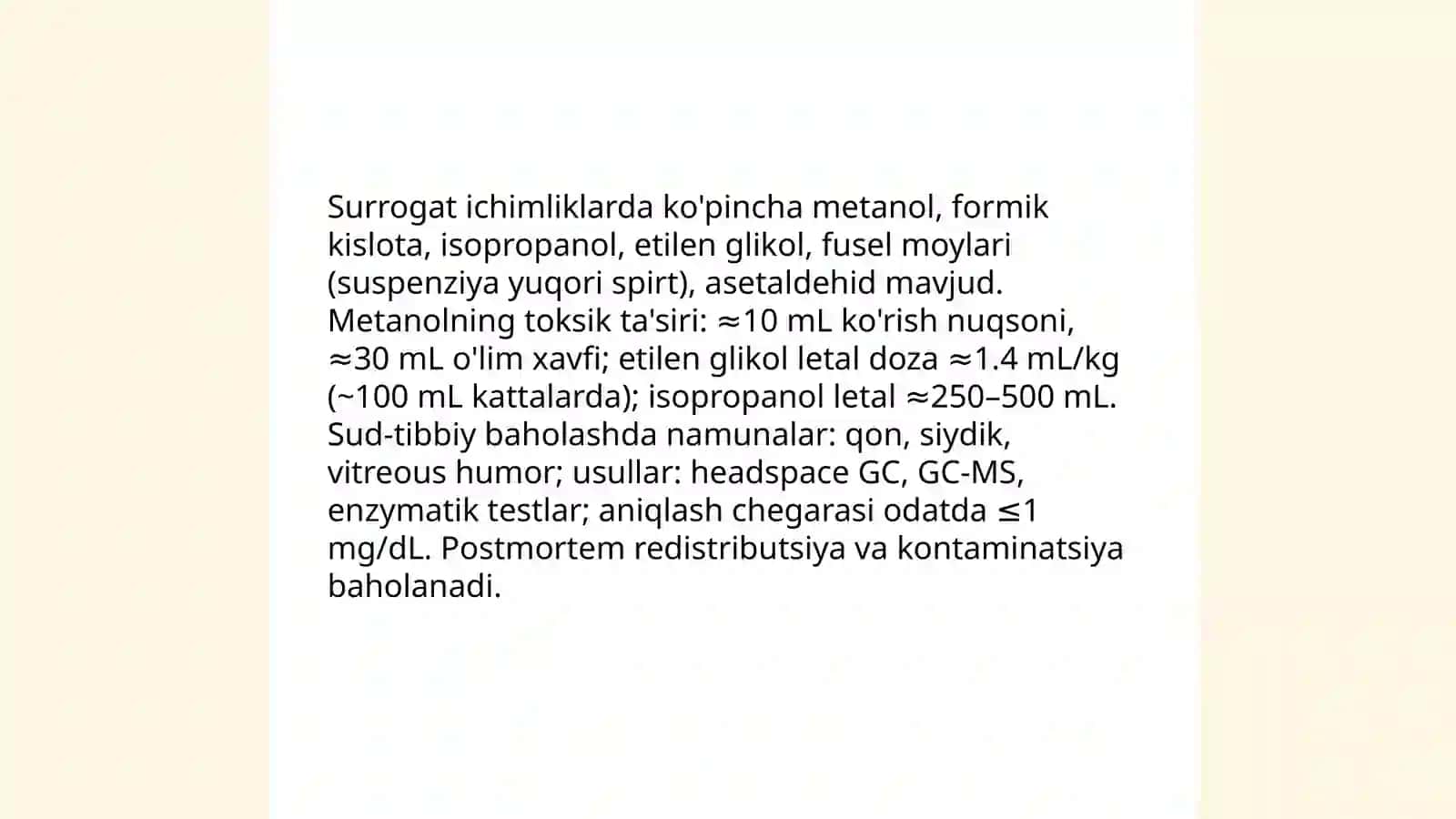 Etil spirtining surrogatlari bilan zaharlanish hollarida sud tibbiy ekspertiza 4
