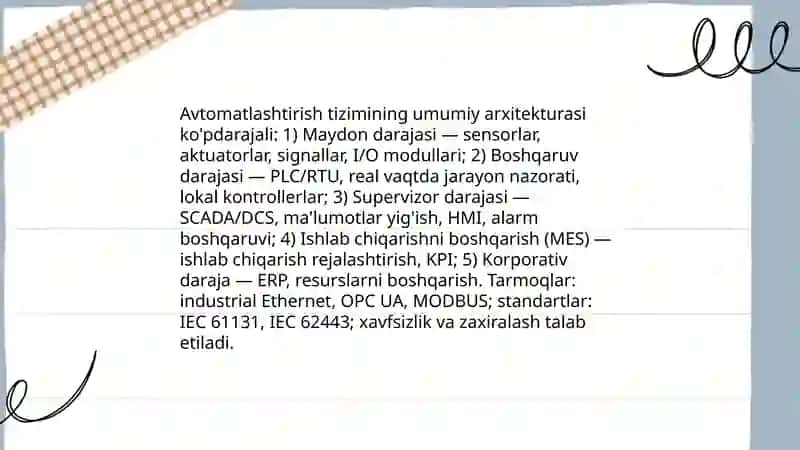 Ishlab chiqarish tarmoqlari va tizimlarini avtomatlashtirishning konseptual loyihasini ishlab chiqish 4