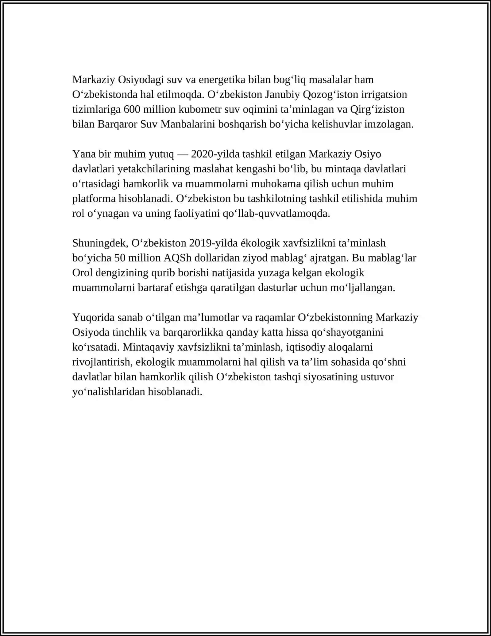 O‘zbekistonning Markaziy Osiyoda Tinchlik va Barqarorlik 4
