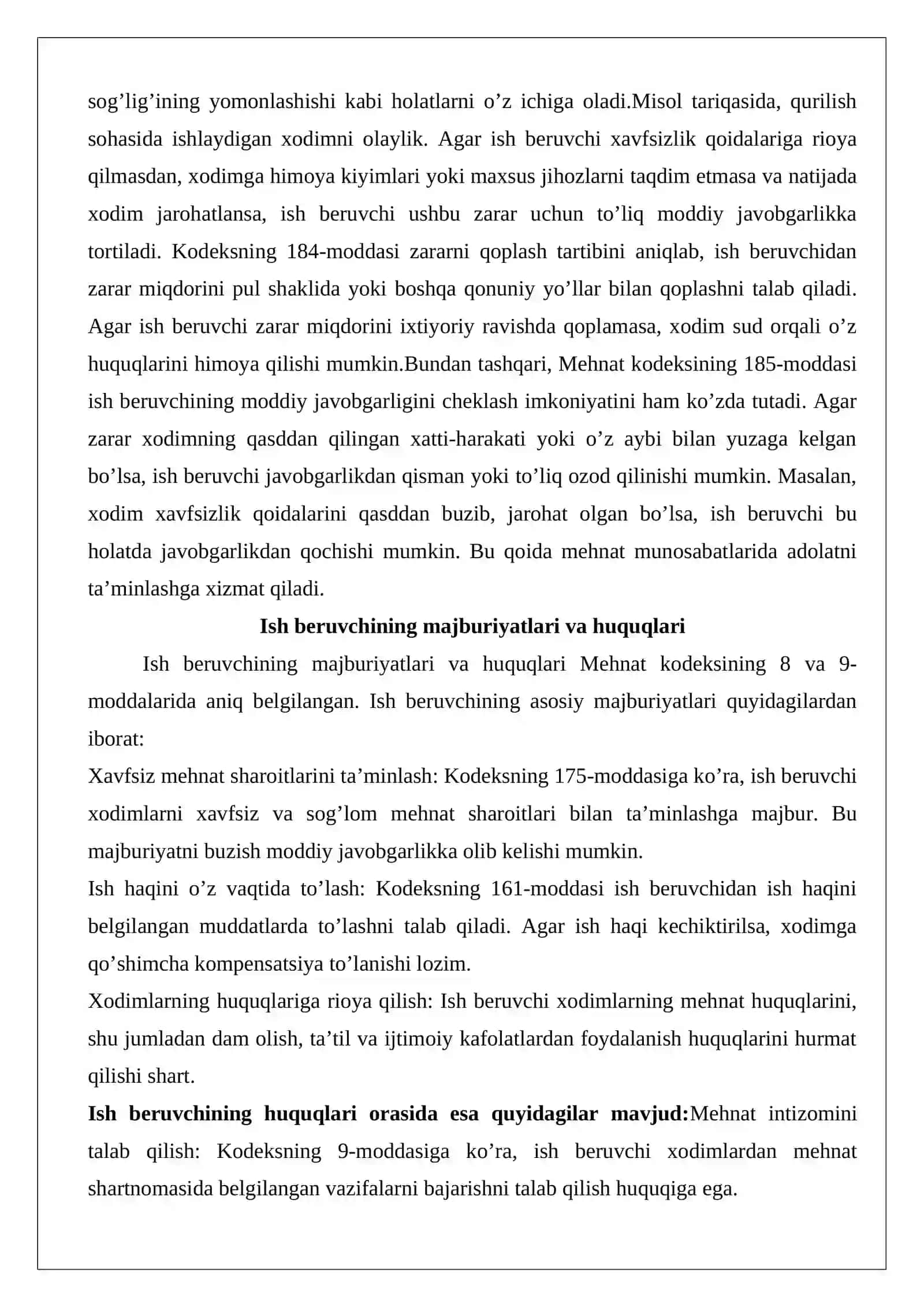 Ish beruvchining moddiy javobgarligi va xodimga zararlar turlari 4