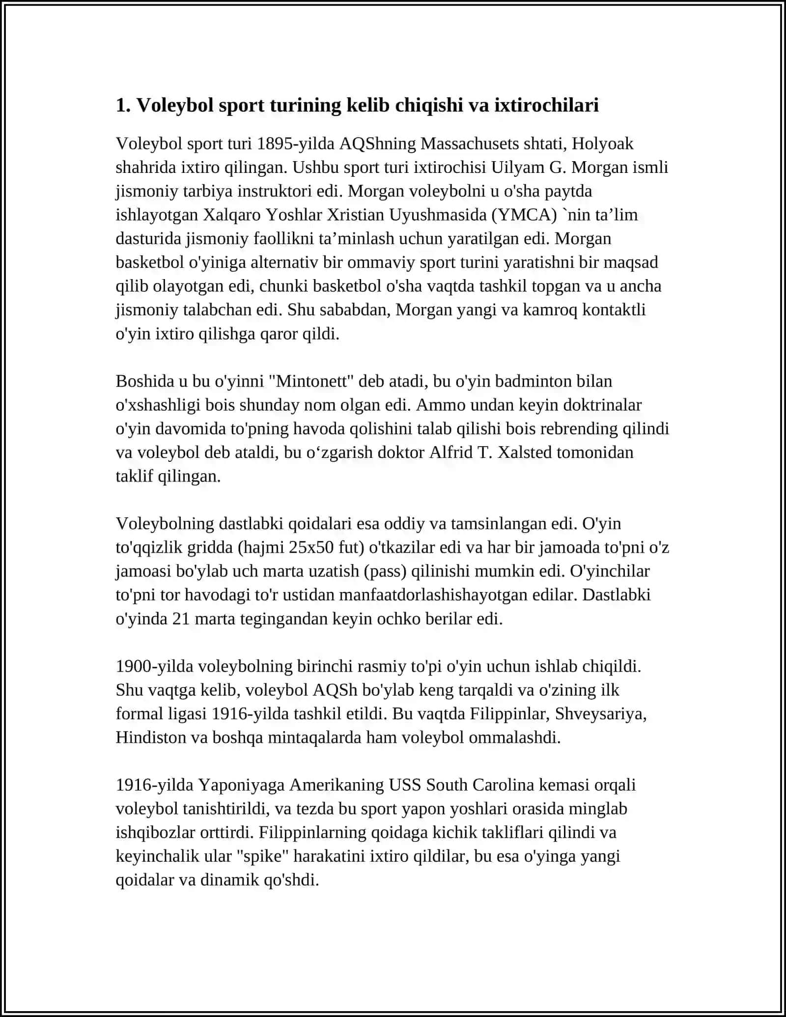 VOLEYBOL SPORT TURINING KELIB CHIQISH TARIXI, QOIDALARI VA BUGUNGI KUNDAGI AHAMIYATI 4
