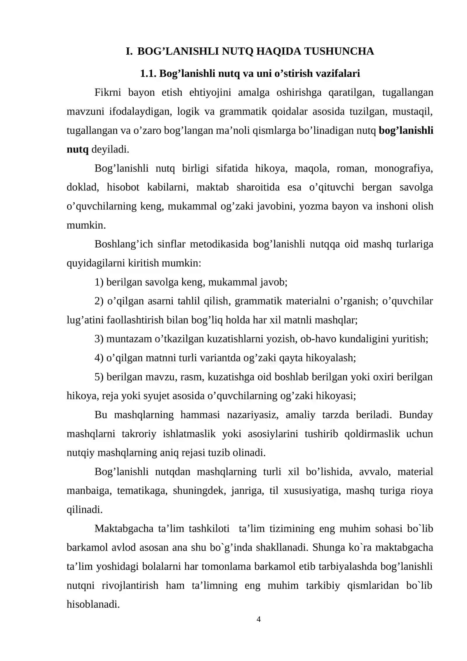 BOG’LANISHLI NUTQ HAQIDA TUSHUNCHA, UNING FUNKSIYASI, SHAKLLARI, TAVSIFI 4