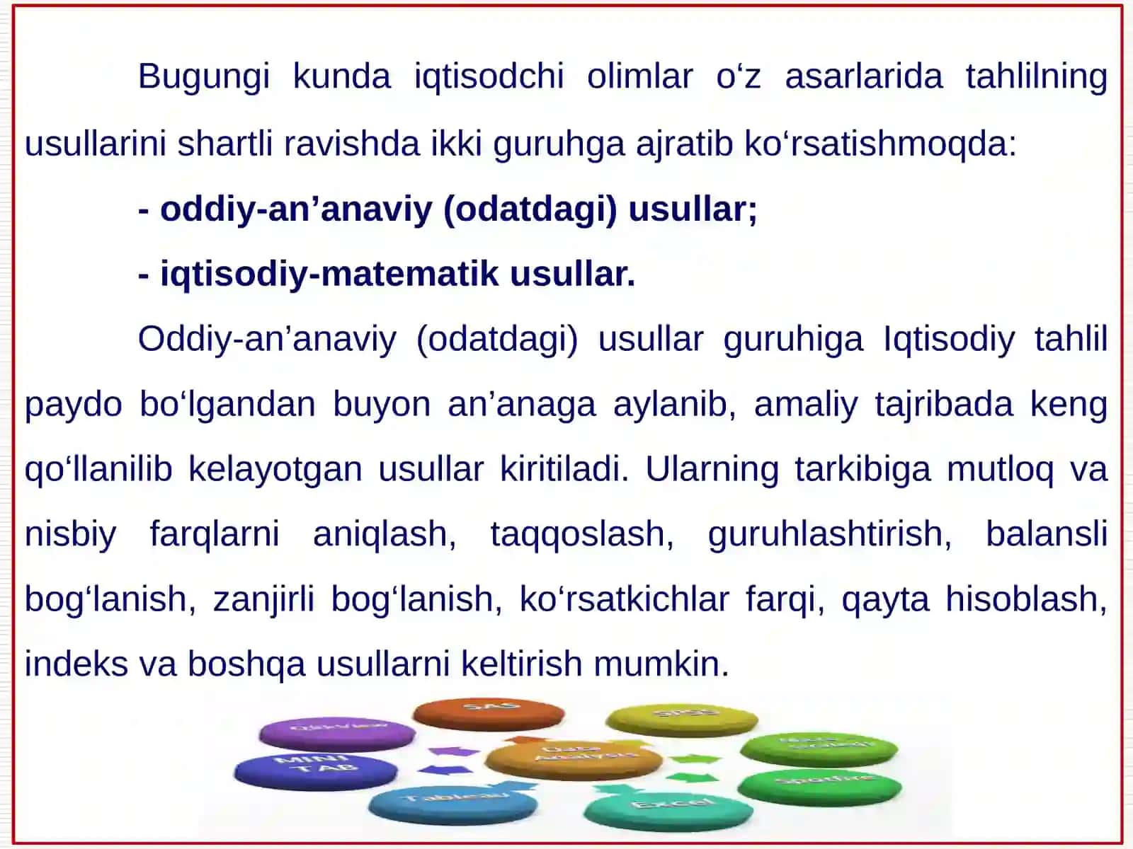 Iqtisodiy tahlil fanining metodi va uning oʻziga xos xususiyatlari 4