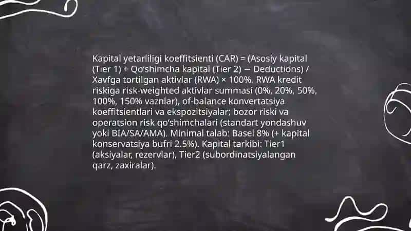 Bank kapitalini baholash usullari kredit mexanizim va uning elementlari 4