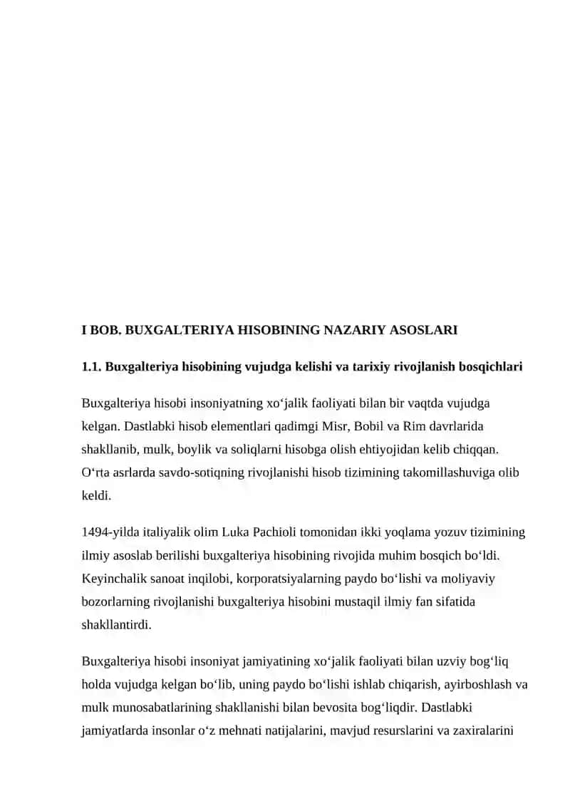 BUXGALTERIYA HISOBINING RIVOJLANISH ZARURIYATI, TASNIFLANISHI VA ASOSIY TAMOYILLARI 4