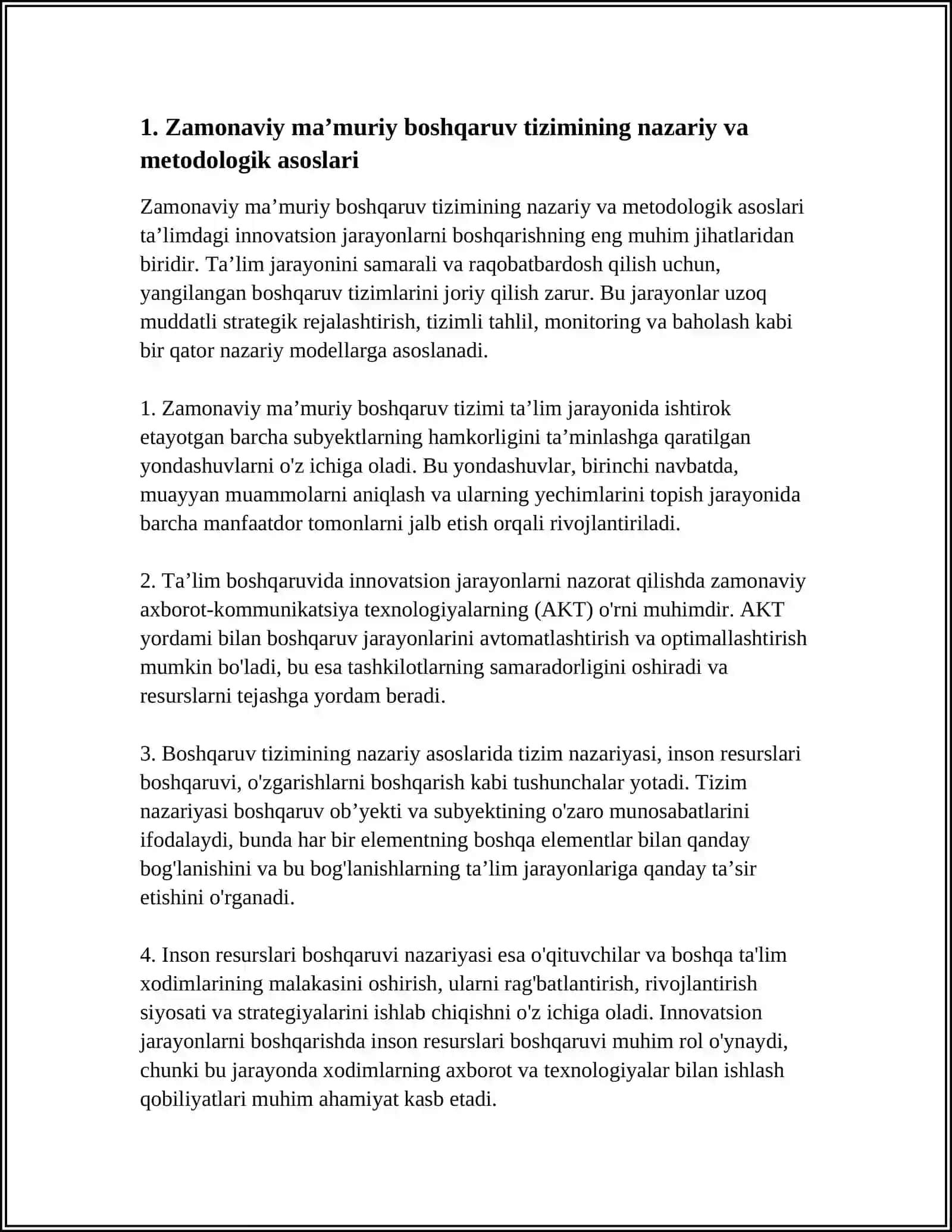 TAʼLIMDAGI INNOVATSION JARAYONLARINI BOSHQARISHNING ZAMONAVIY MAʼMURIY BOSHQARUV TIZIMI VA ULARNING VAZIFALARI 4