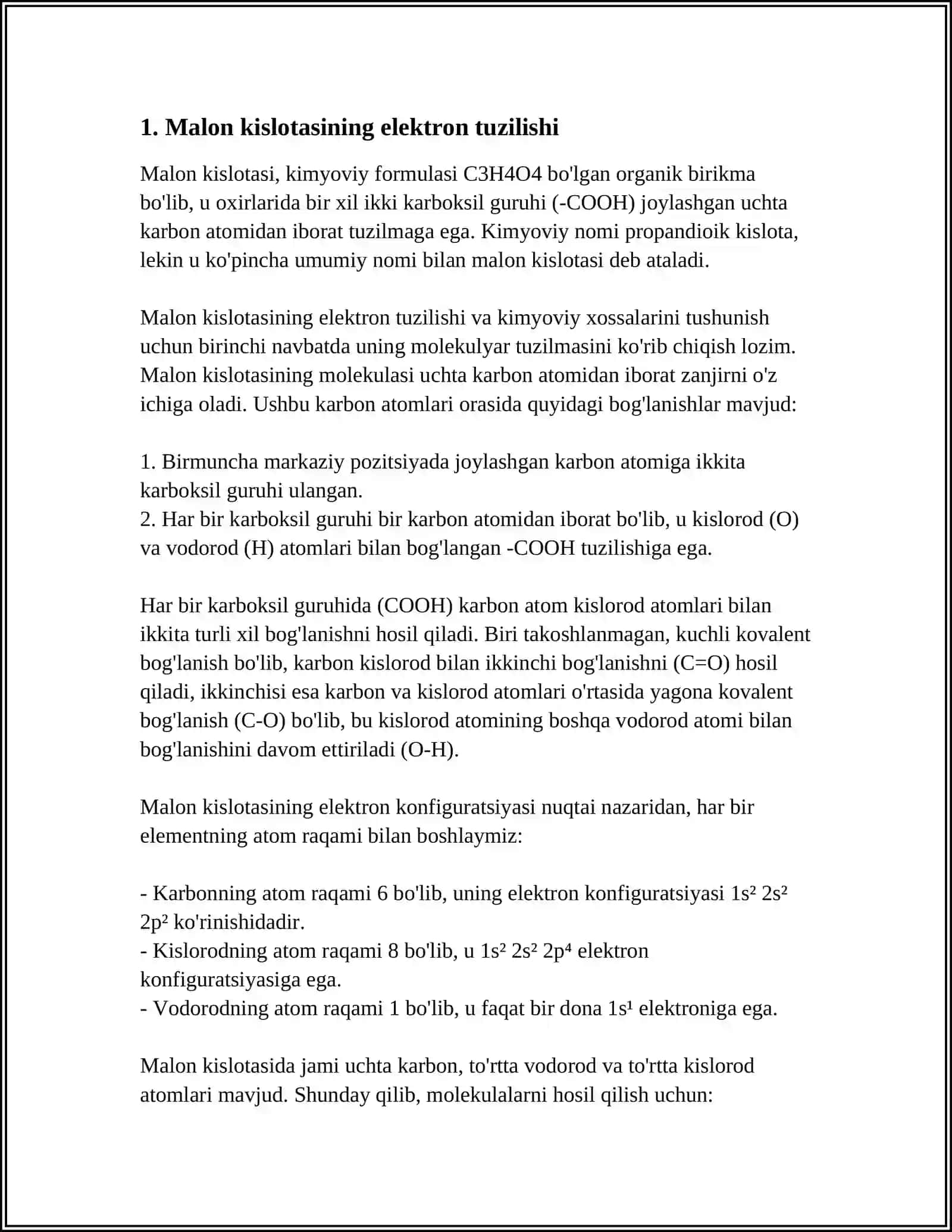 MALON KISLATA.AKRIL VA METAKRIL KISLATALARNING ELEKTRON TUZILISHI 4