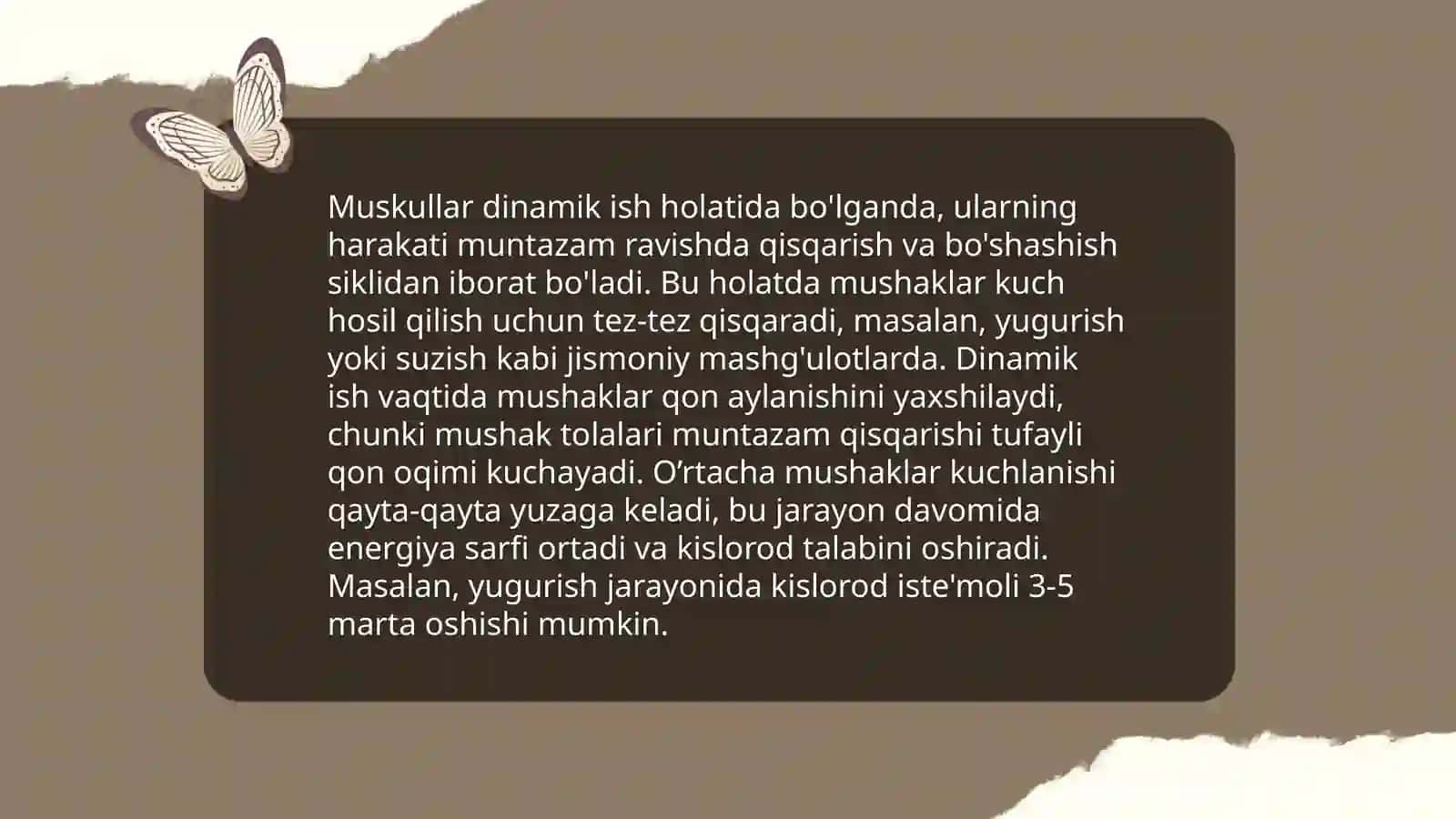 Muskullarni statik va dinamik xolatlarda bajaradigan ish turlari 4