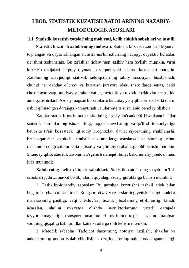 Statistik kuzatish xatolari va ularni kamaytirish usullari 4