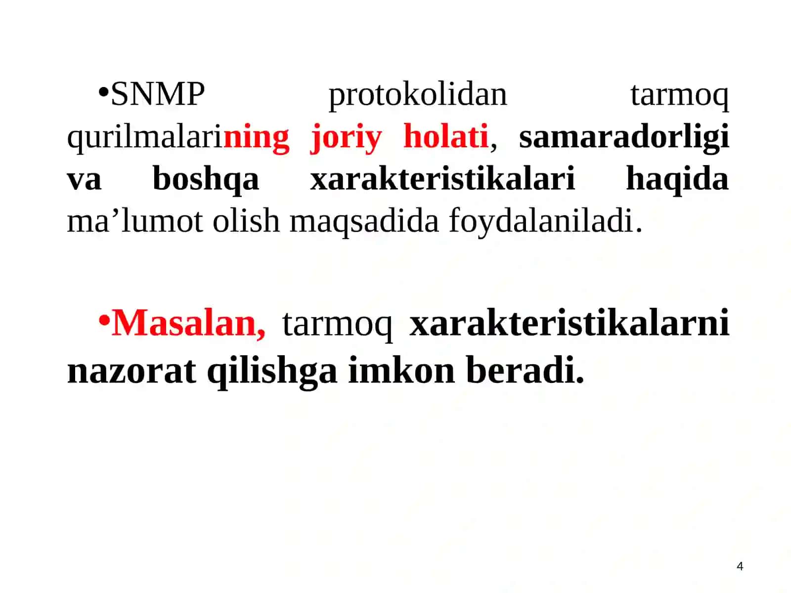 ТАРМОҚ БОШҚАРУВИНИНГ ОДДИЙ ПРОТОКОЛЛАРИ (SNMP) 4