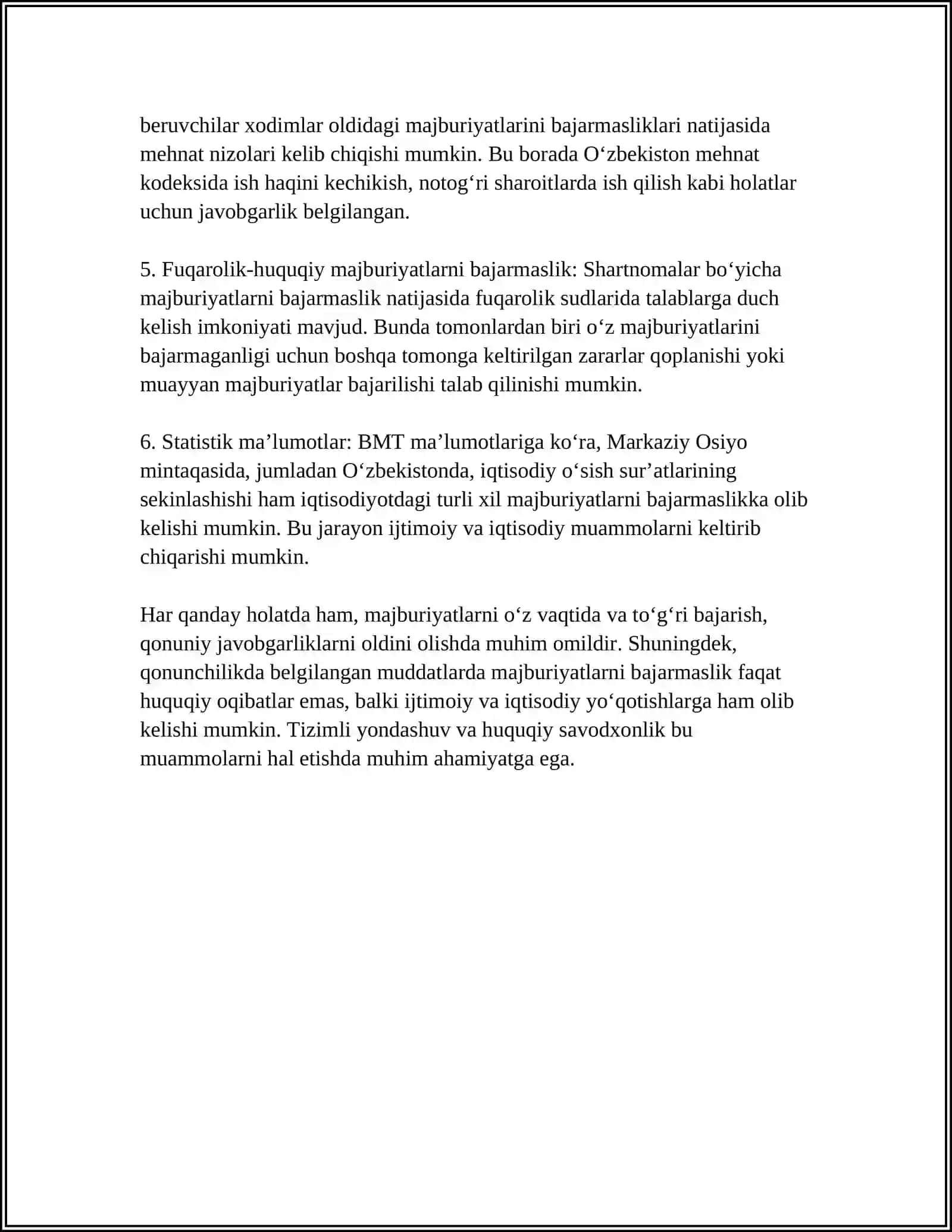 MAJBURIYATLARNI BAJARMASLIK VA LOZIM DARAJADA BAJARMASLIK 4