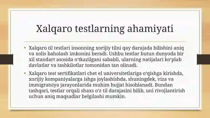 Tillar bo'yicha xalqaro test tizimlari (IELTS, CFRR v.b.) 4