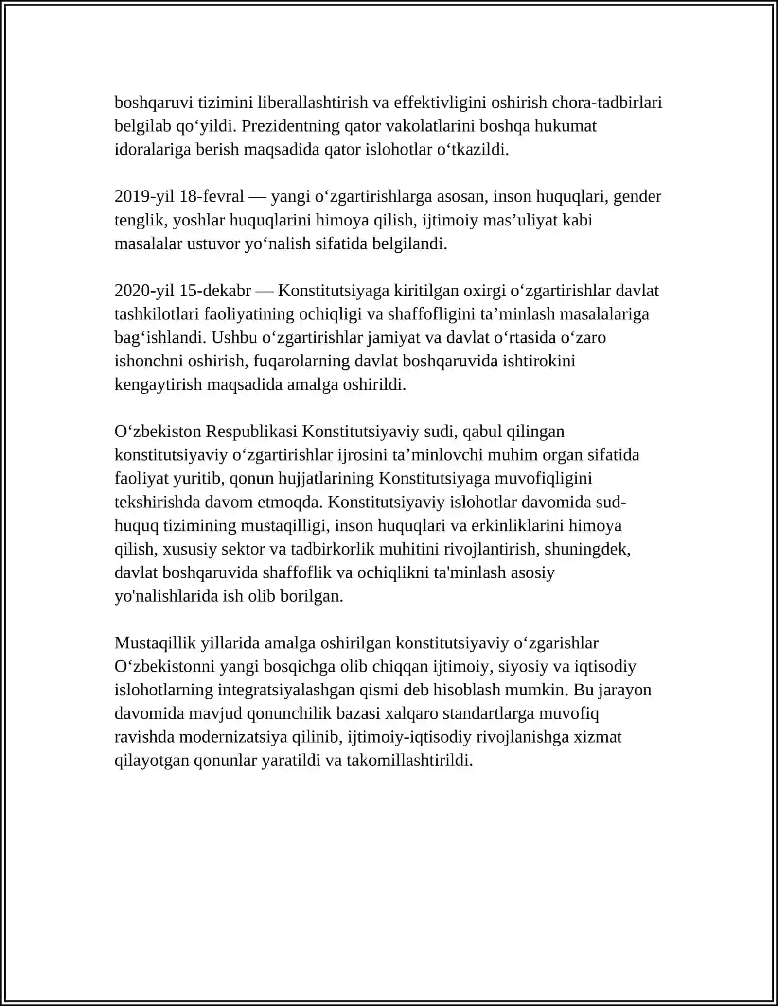 MUSTAQILLIK YILLARIDA DAVLAT BOSHQARUVI TIZIMIDA AMALGA OSHIRILGAN ISLOHOTLAR 4