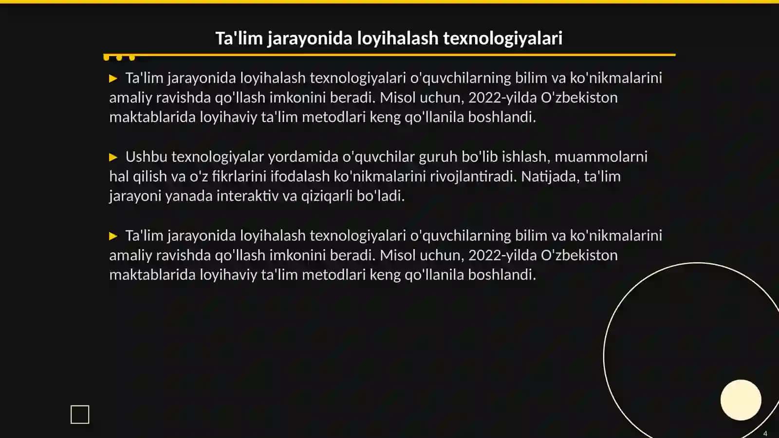 Loyihalash texnologiyalarining ta'limni tashkil etishdagi ahamiyati 4