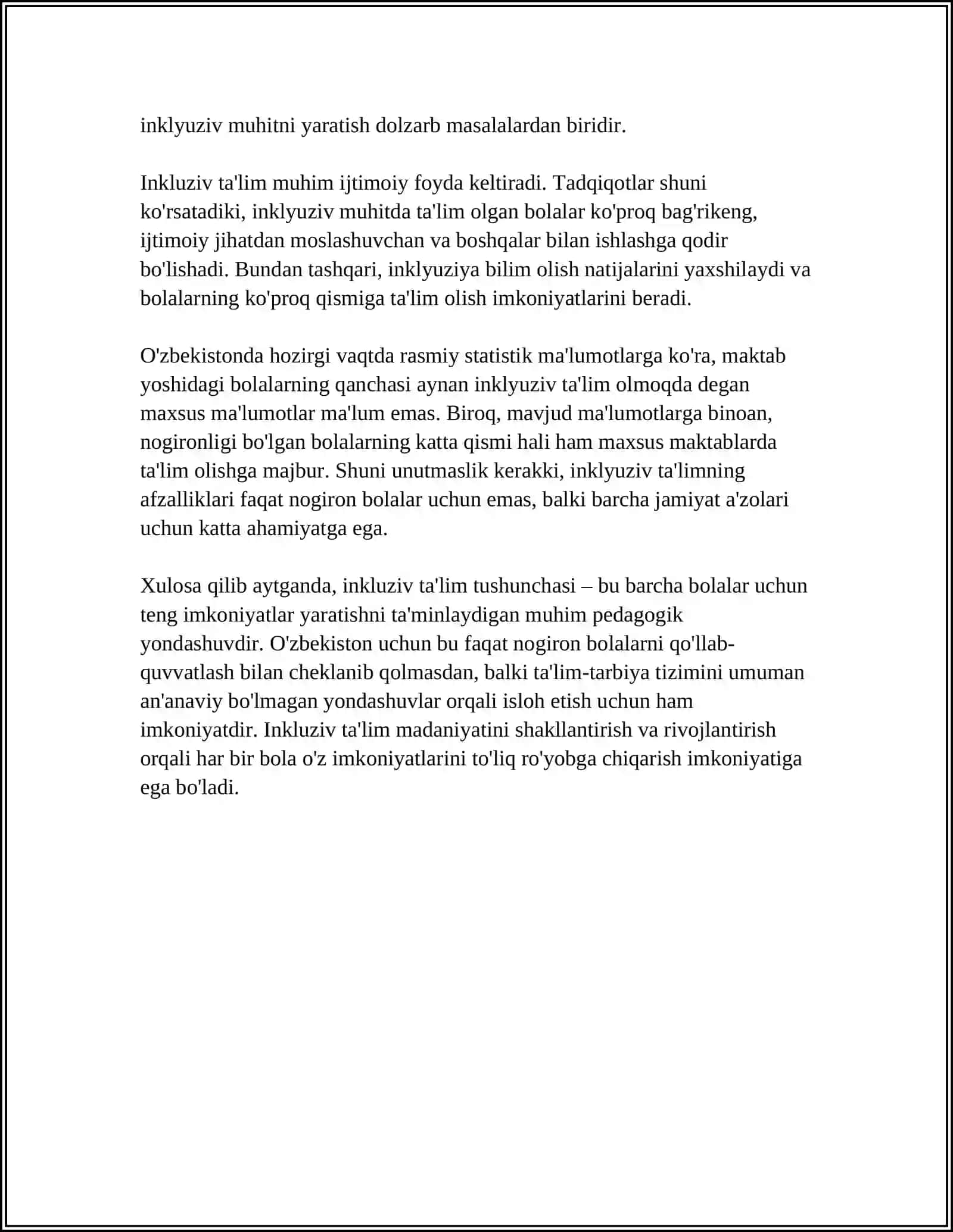 RIVOJLANISH MUAMMOLARI BÒLGAN BOLALAR UCHUN INKLYUZIV TA’LIMNI KENG TALIMIY AMALIYOTIGA JORIY ETISH ALGORITMLARI 4