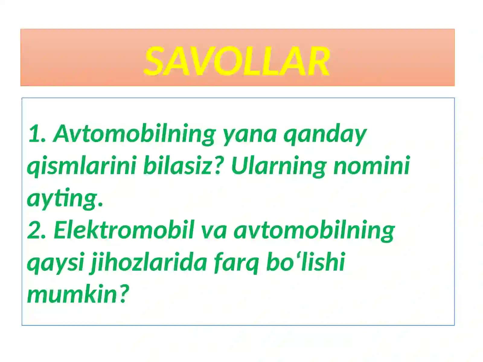 Matn  oʻqish  (Elektromobil   oʻzi   nima?)Kelishiklarni   belgili  va   belgisiz  qoʻllash  oʻrinlari 4