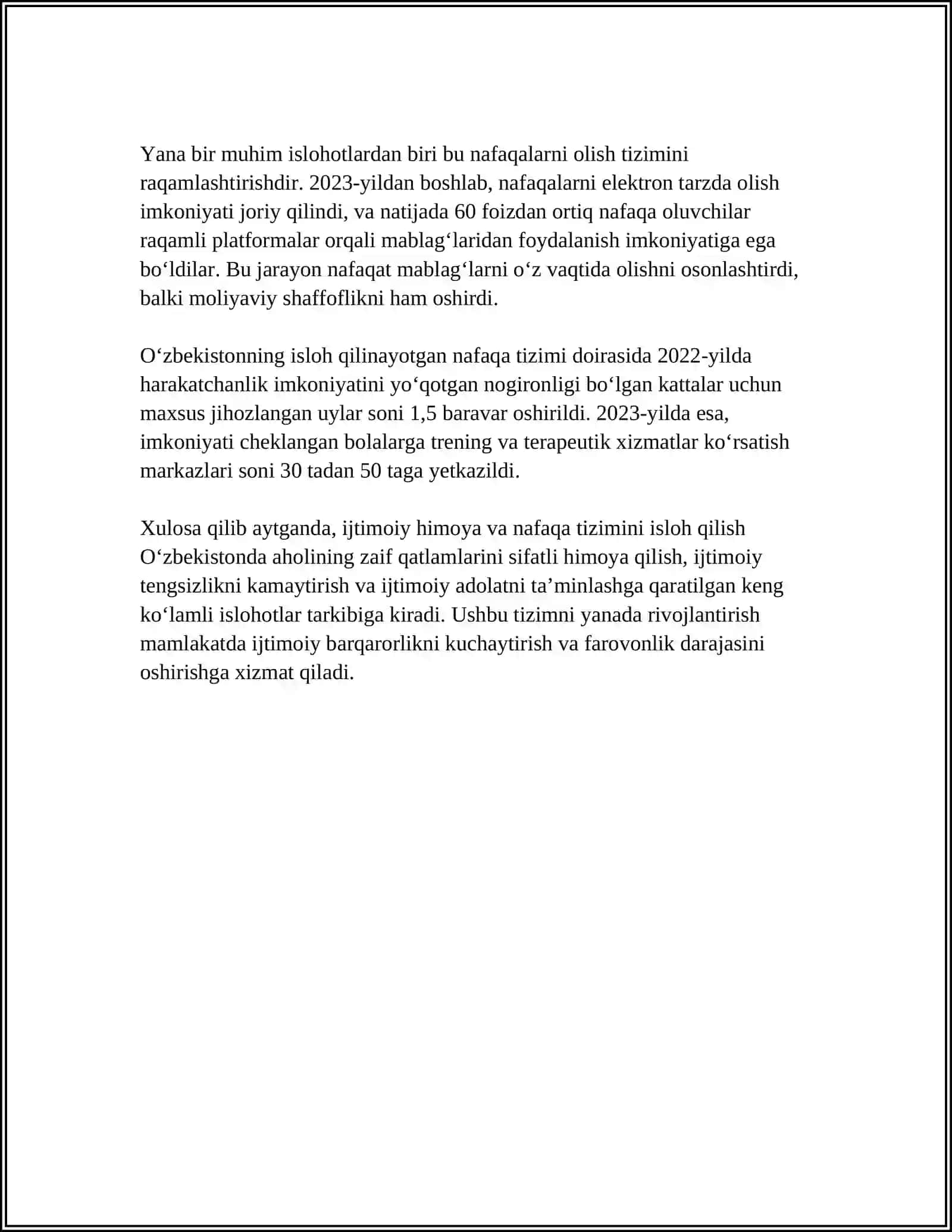 O'ZBEKISTONDA IJTIMOIY SOHADA AMALGA OSHIRILAYOTGAN ISLOHOTLAR 4
