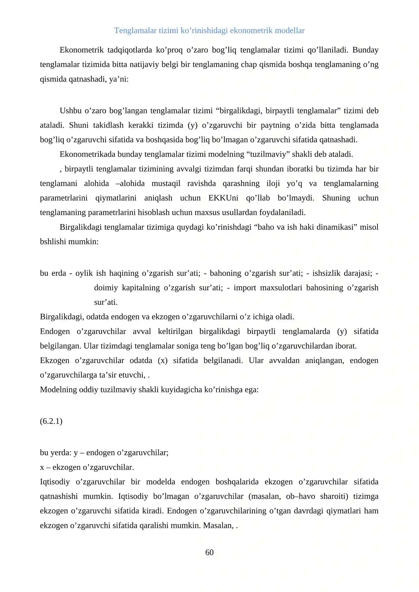 TENGLAMALAR SISTEMASI KO’RINISHIDAGI EKONOMETRIK MODELLAR 4
