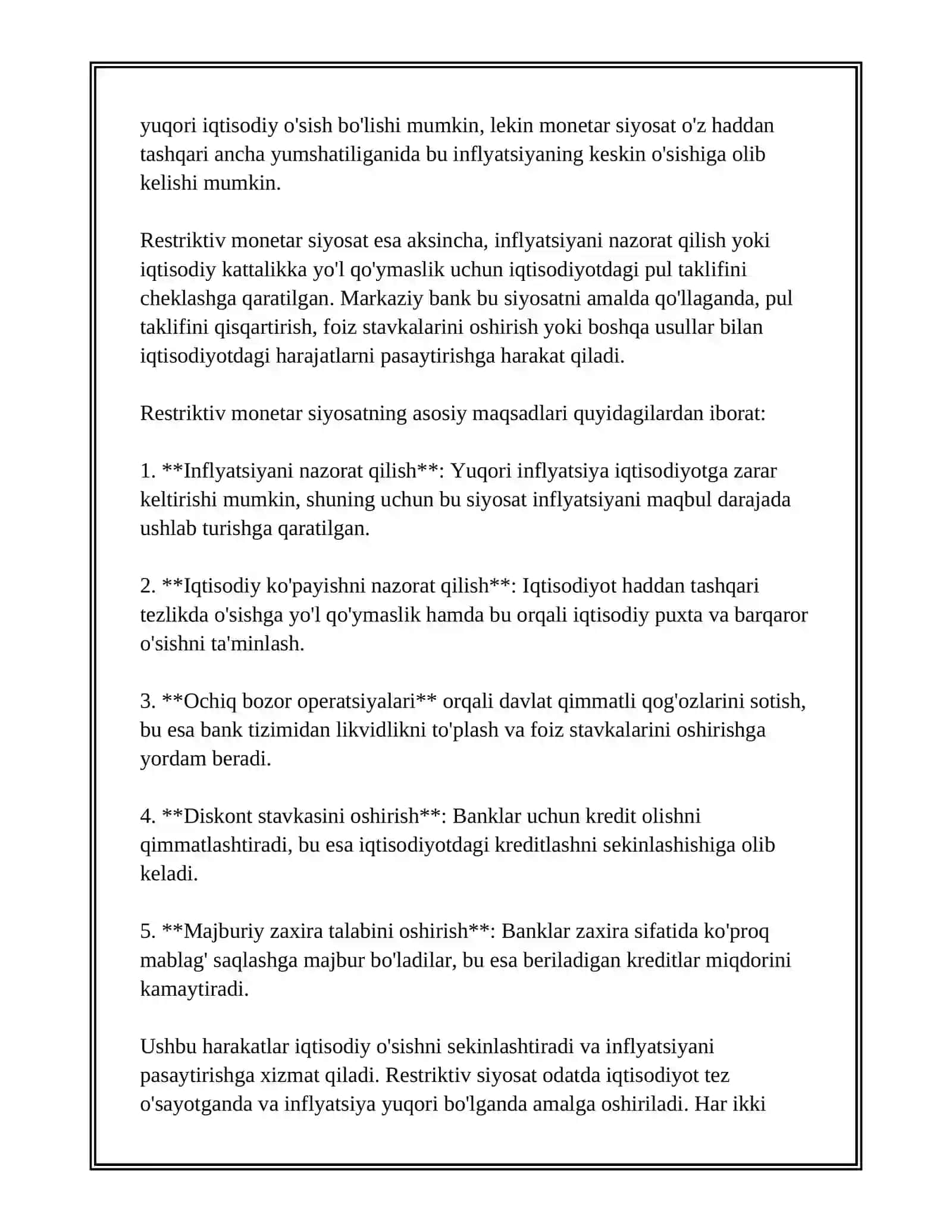EKSPANSIONISTIK VA RESTRIKTIV MONETAR SIYOSATINING FARQLI JIHATLARI 4