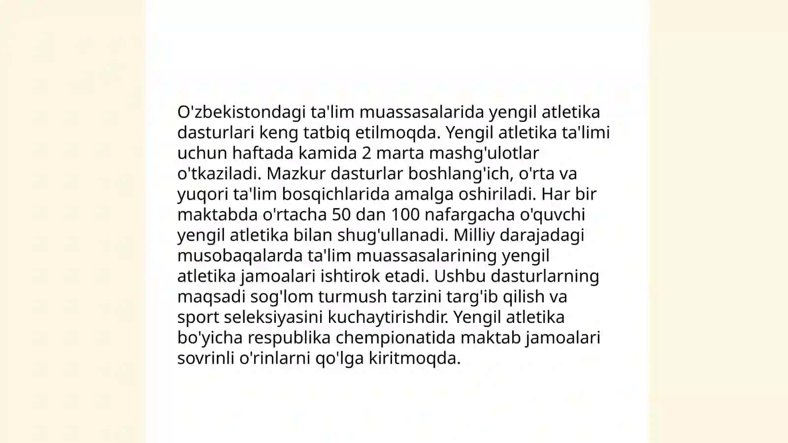 Ta’lim muassasalarida Yengil atletika mashg‘ulotlarini tashkil qilish va o‘tkazish 4