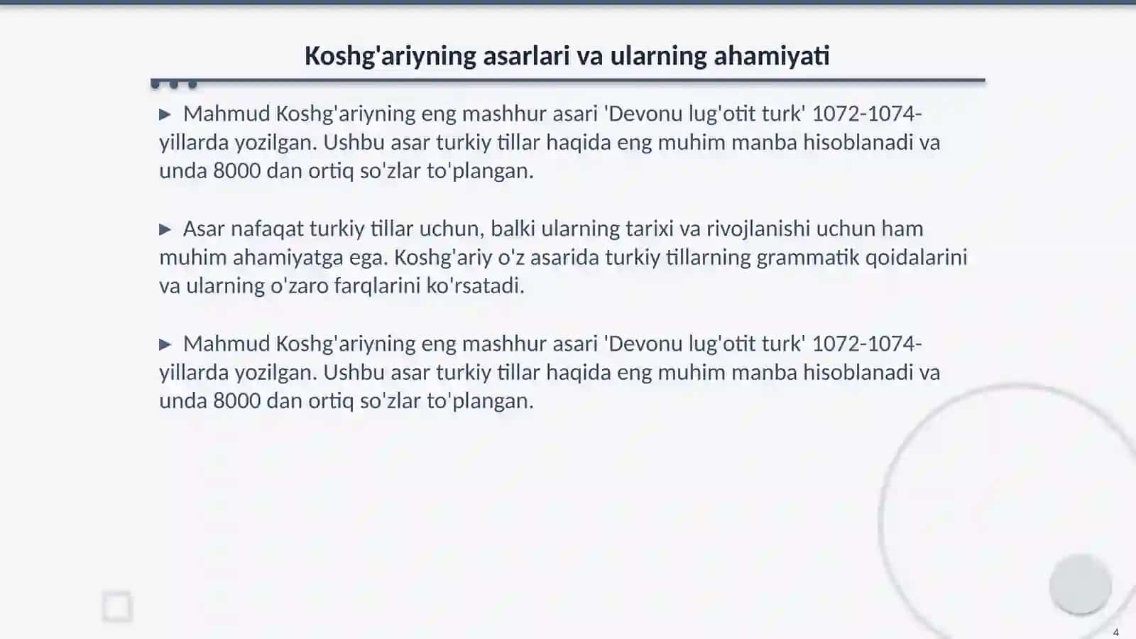 Mahmud Koshg'ariy hayoti va faoliyati 4