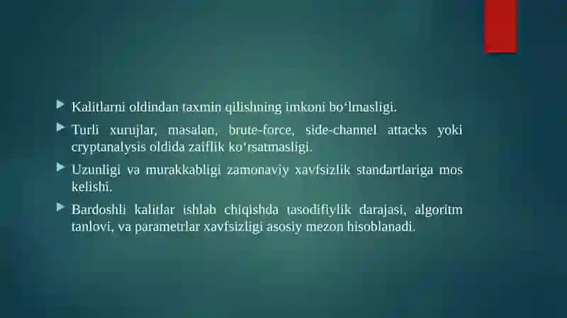 Bardoshli kalitlar ishlab chiqish algoritmlari tahlili. 4