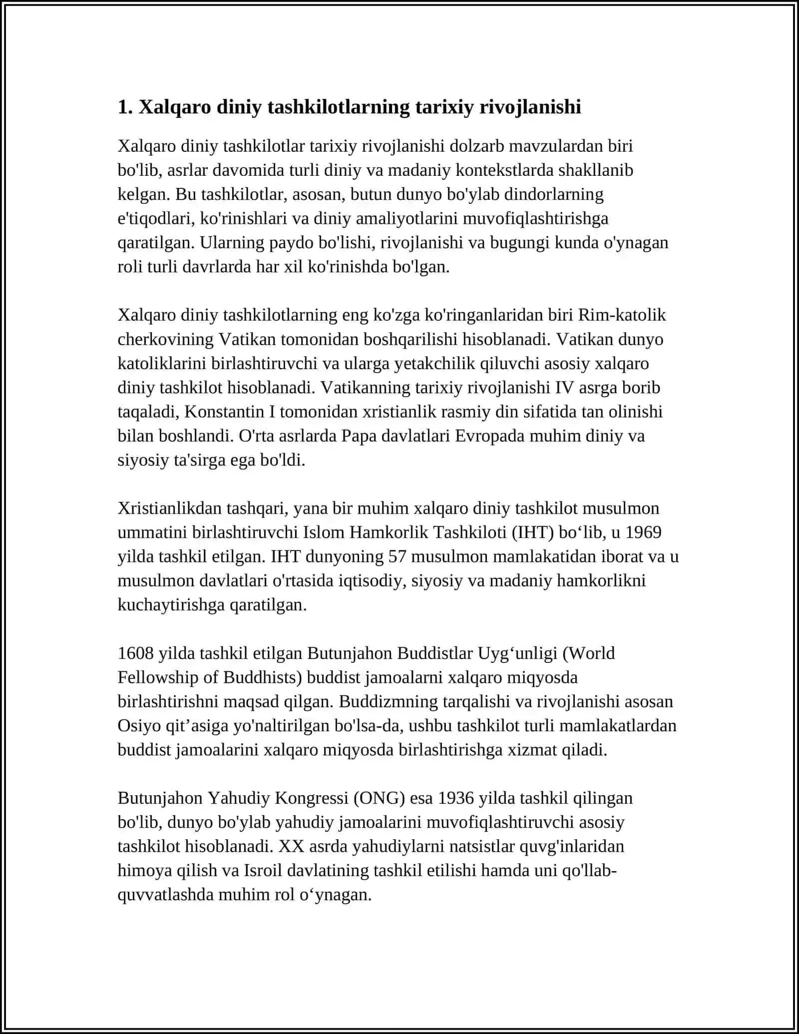 XALQARO DINIY TASHKILOTLAR FAOLIYATINING TARIXI VA ULARNING BARQAROR RIVOJLANISH MAQSADLARIGA ERISHISHDAGI AHAMIYATI 4