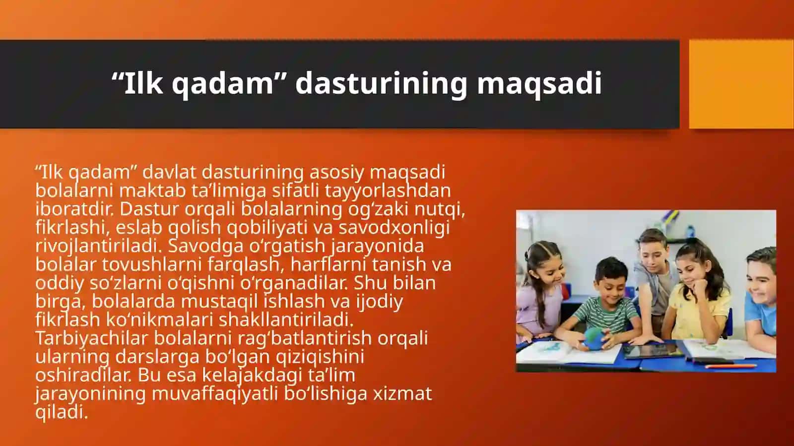 “Ilk qadam” davlat dasturi asosida bolalarni savodga o‘rgatish 4