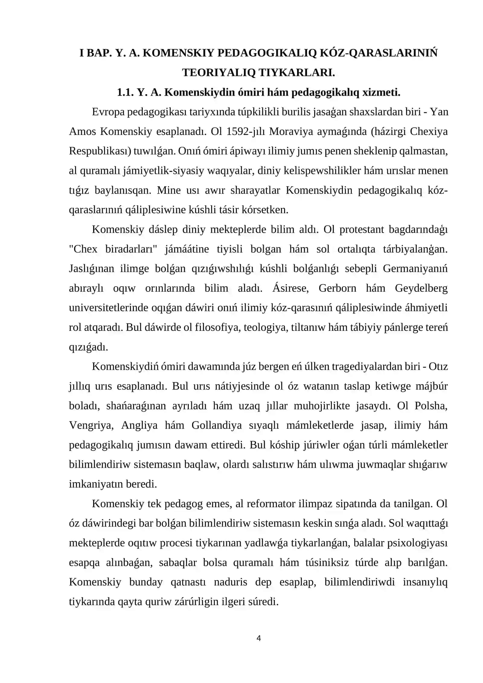 Y. A. KOMENSKIY PEDAGOGIKALIQ KÓZ-QARASLARINIŃ TEORIYALIQ TIYKARLARI 4