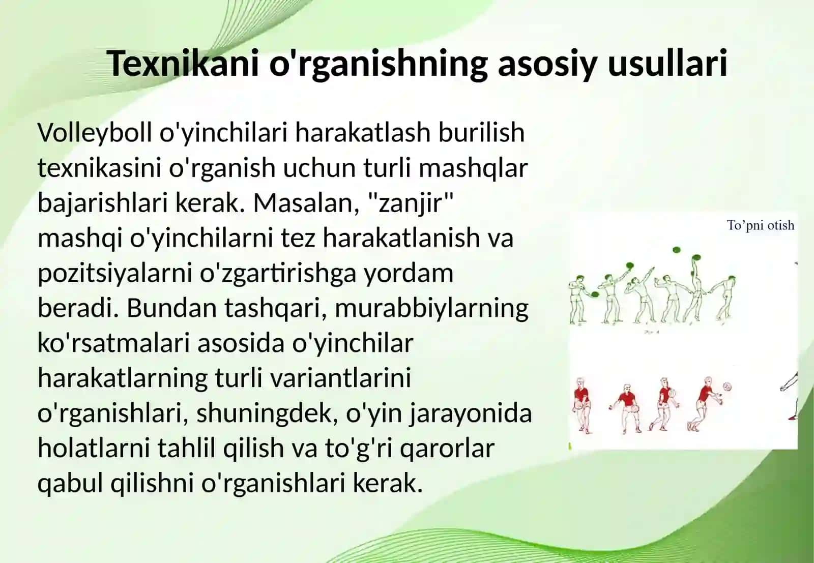 Volleyboll o'yinida holatlar va harakatlash burilish texnikasini o'rganishni takomillashtirish hamda mahoratini oshirish 4