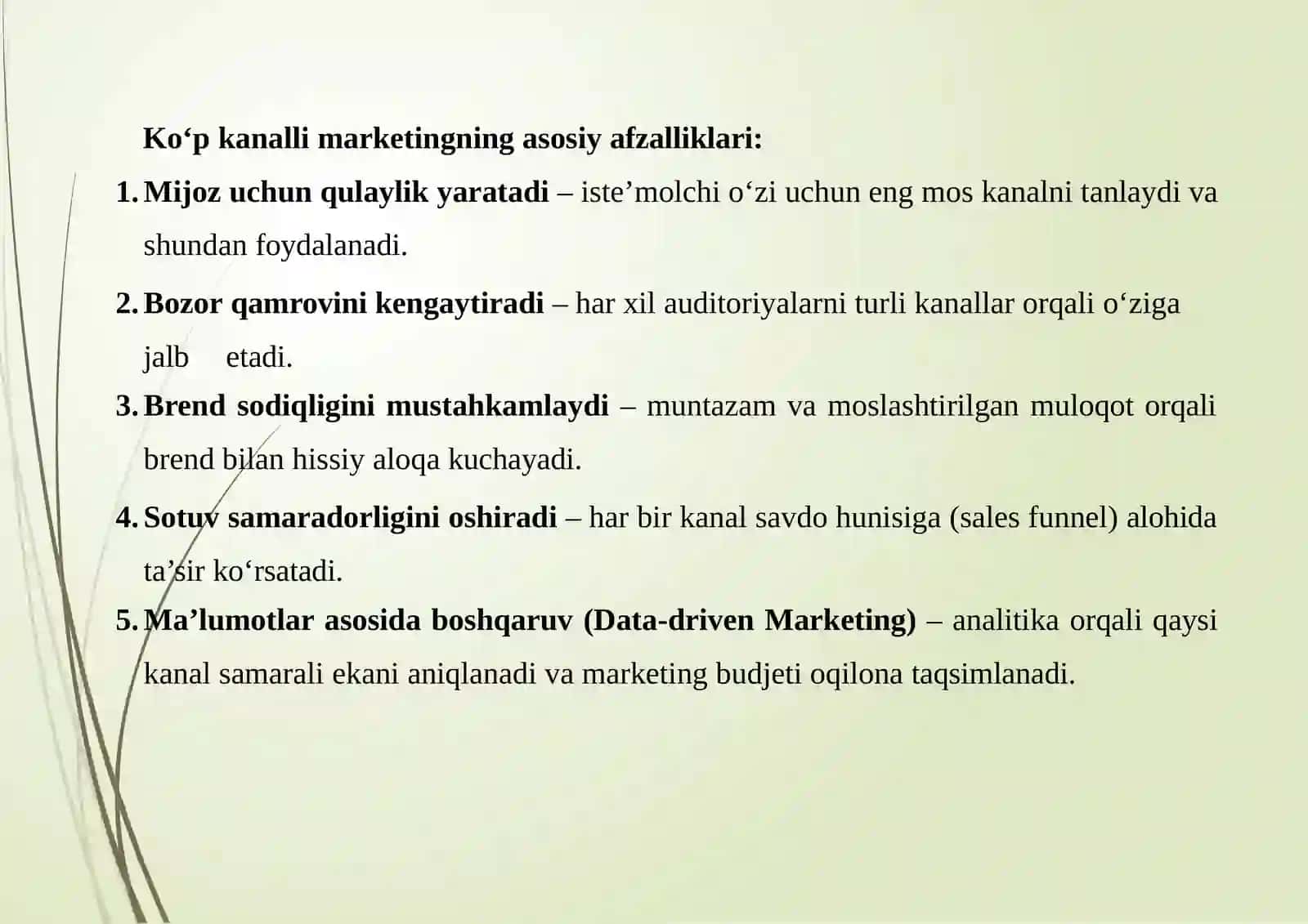 KOʻPKANALLIMARKETINGSTRATEGIYALARIVAULARNINGSAMARADORLIGINITAHLILQILISH 4