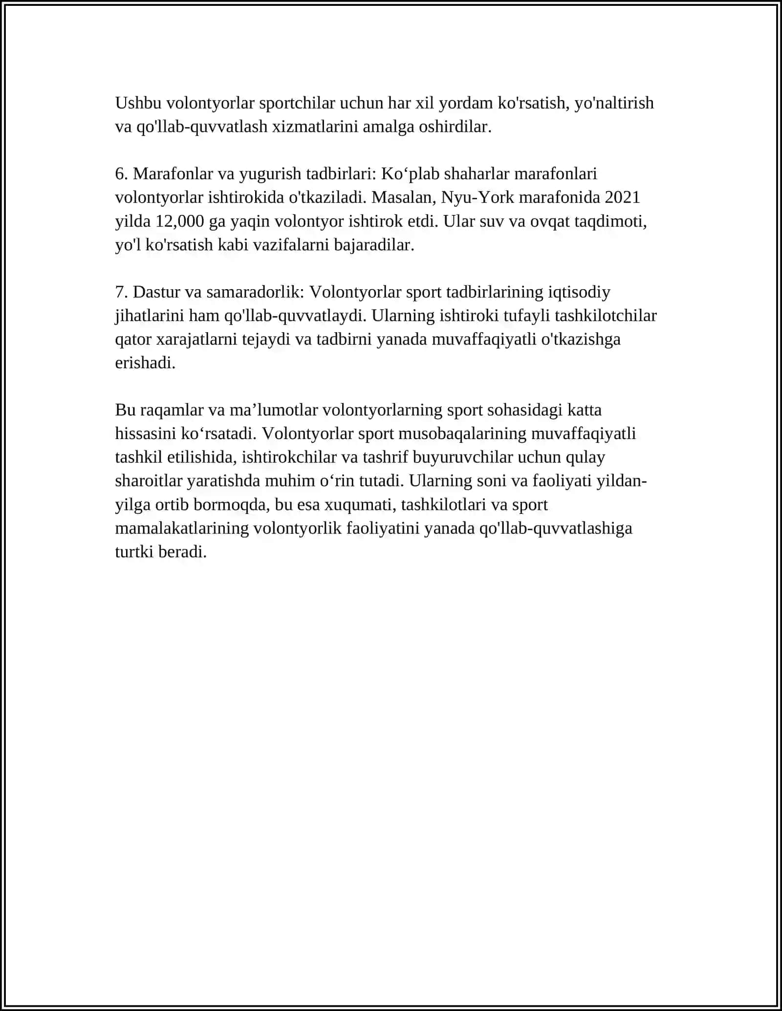 SPORT MUSOBAQALARINI TASHKIL ETISHDA VOLONTYORLARNI O'RNI 4