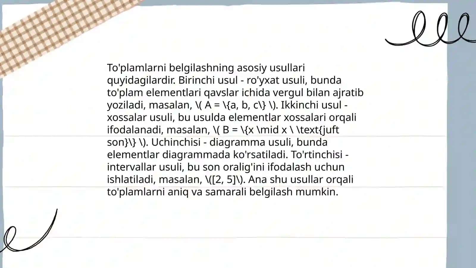 To'plamlar nazariyasi. To'plamlar tushunchasi 4