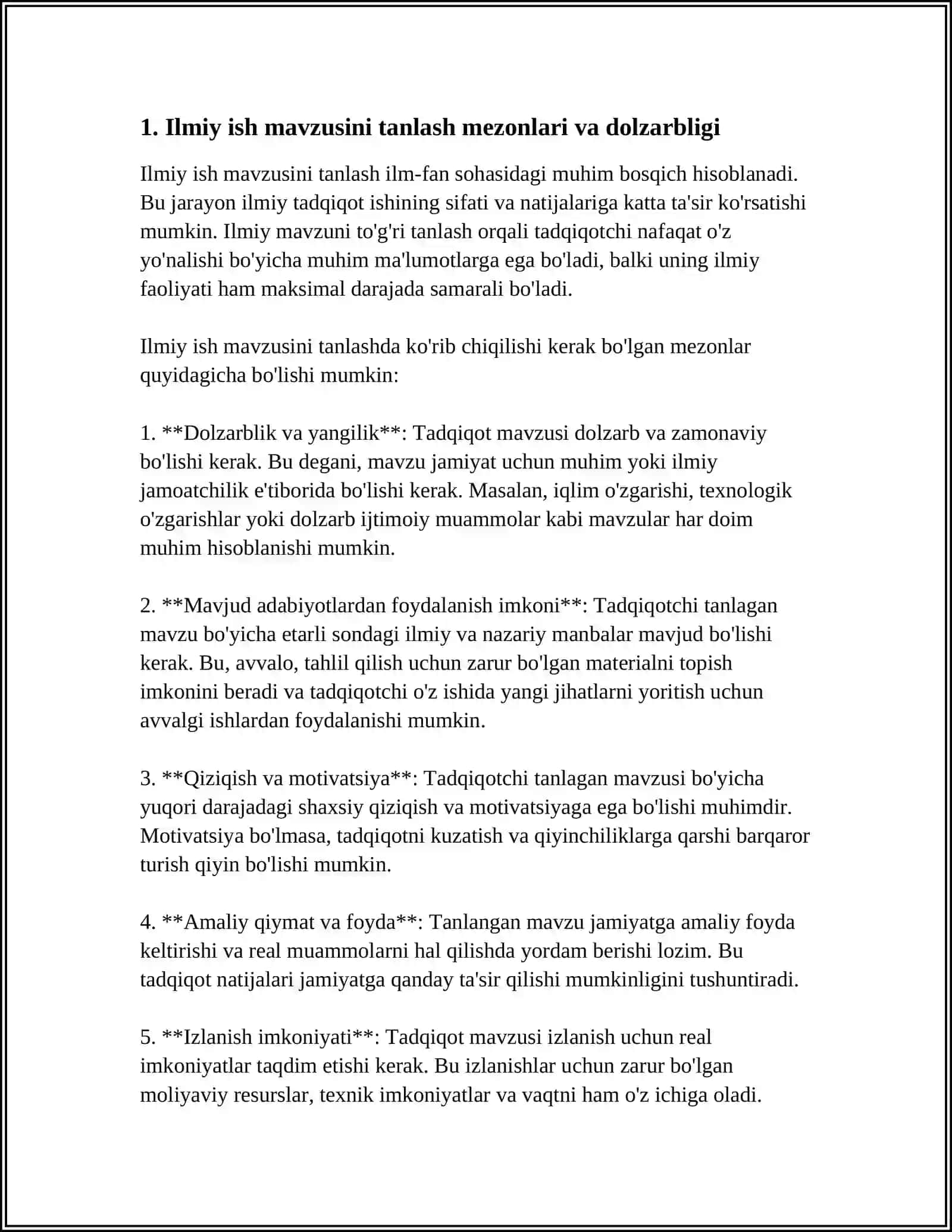 MUSTAQIL HOLDA ILMIY ISH UCHUN MAVZU VA REJA TUZISH 4