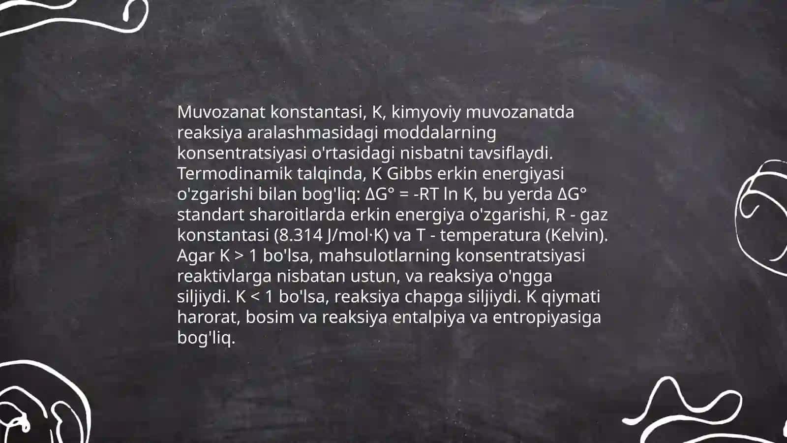 Kimyoviy muvozanat va adsorbsiya qonuniyatlari termodinamik funksiyalar asosida parametrlarni nazariy aniqlash 4