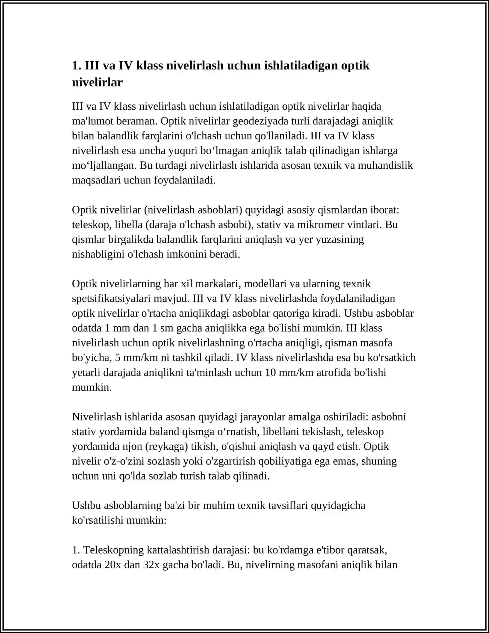 III VA IV KLASS NIVELIRLASHDA QO‘LLANILADIGAN ASBOBLAR 4