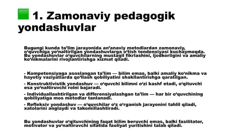Umumiy o'rta ta'lim maktablarida o'qitish jarayonlarini tashkil etishga doir zamonaviy yondashuvlar 4