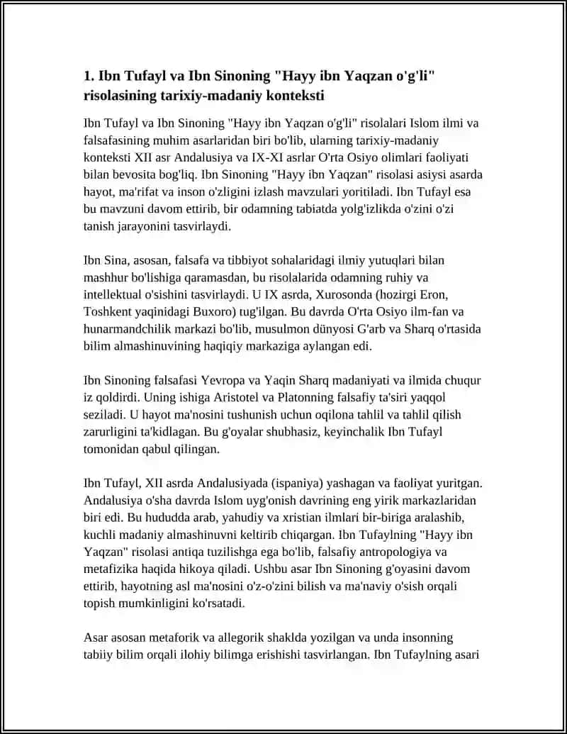 IBN TUFAYL VA IBN SINONING "XAY IBN YAKZON O'G'LI" RISOLASINI QIYSIY TAHLIL ETISH 4