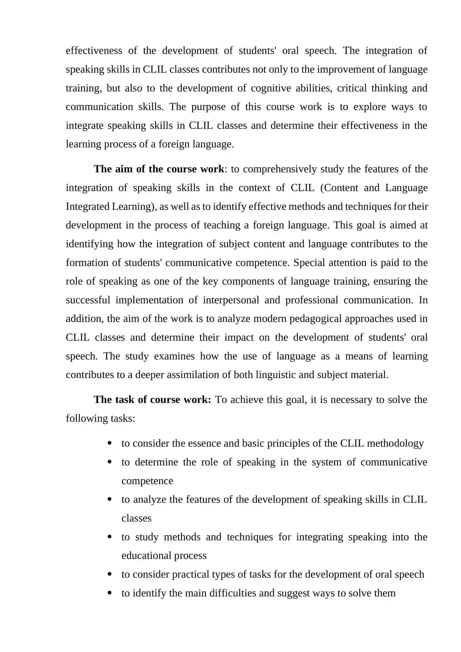COURSE WORK THEME: INTEGRATION OF SPEAKING SKILLS IN CLIL (CONTENT AND LANGUAGE INTEGRATED LEARNING) CLASSROOMS 4