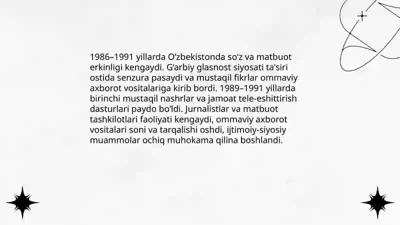 “Qayta qurish” yillarida O‘zbekistondagi ijtimoiy-siyosiy vaziyat. 4