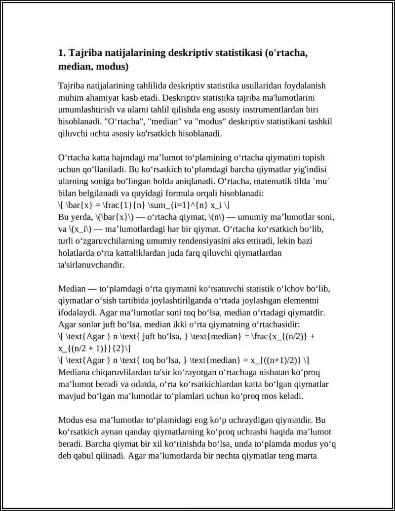 TAJRIBA NATIJALARI TAHLILINING STATIK USULLARI 4