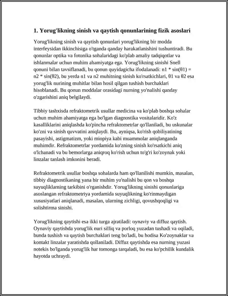 YORUG'LIKNING SINISH VA QAYTISH QONUNI TIBBIY TASHXIS AMALIYOTIDA REFRAKTOMETRIK USULLARNING QÓLLANILISHI 4